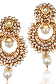 Pearl polki glowing kundan white dangler earring HSEAZ002WH