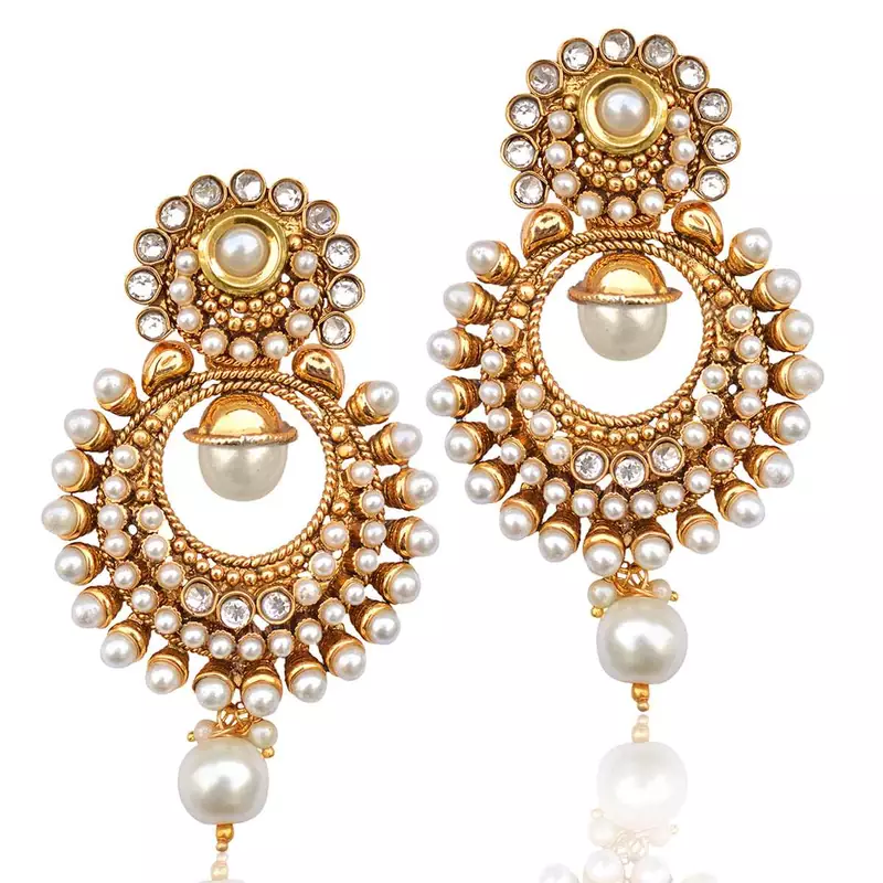 Pearl polki glowing kundan white dangler earring HSEAZ002WH