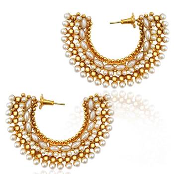 Very festive ethnic hoop bali pearl India copper bollywood earring 1