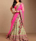 Pink embroidered georgette saree with blouse