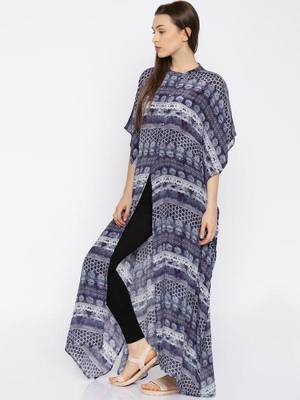 Shibori Indigo Front Open Maxi Kaftan 2