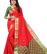 Red woven jacquard saree with blouse