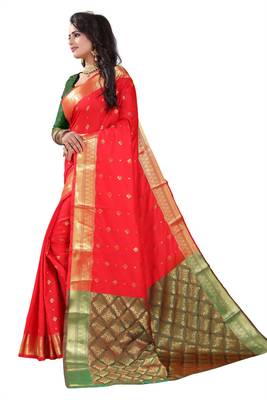Red woven jacquard saree with blouse 2