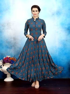 Blue printed rayon long kurtis 1