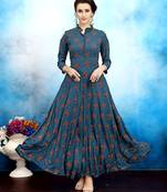 Blue printed rayon long kurtis