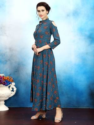 Blue printed rayon long kurtis 2