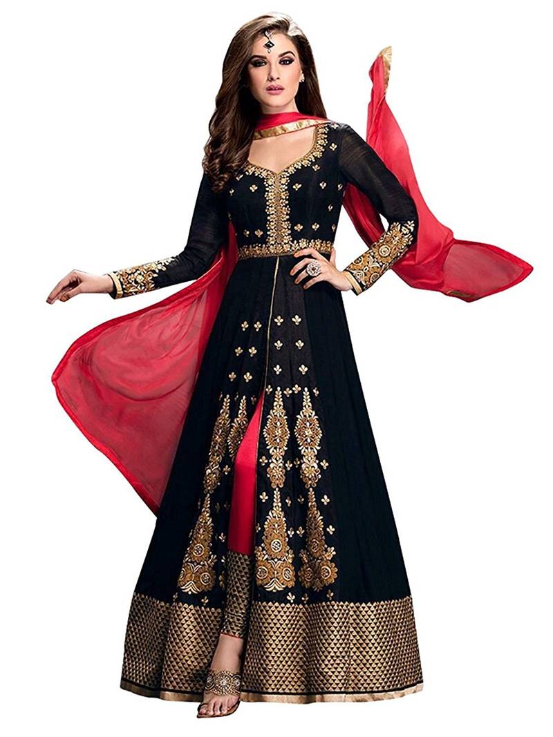 strapless open back dress Tempting Black Embroidered Designer Indo Western Dress