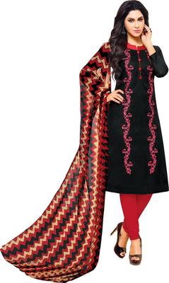 Black & Red Jacquard Cotton Printed & Embroidered Salwar Suit For Women 2