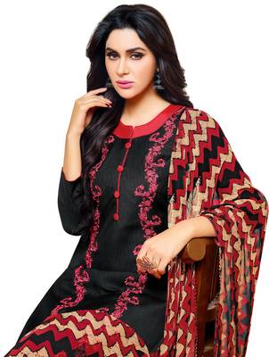 Black & Red Jacquard Cotton Printed & Embroidered Salwar Suit For Women 3