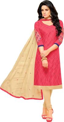 Pink & Cream Cotton Embroidered & Mirror Work Salwar Suit For Women 1