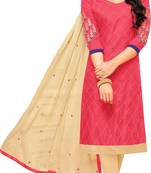 Pink & Cream Cotton Embroidered & Mirror Work Salwar Suit For Women