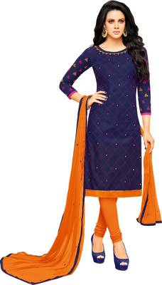 Blue & Orange Cotton Embroidered & Mirror Work Salwar Suit For Women 2