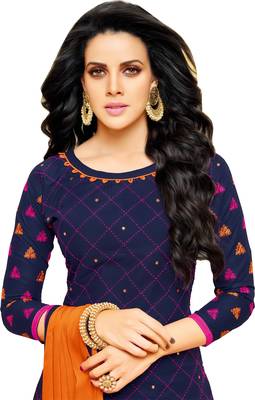 Blue & Orange Cotton Embroidered & Mirror Work Salwar Suit For Women 3