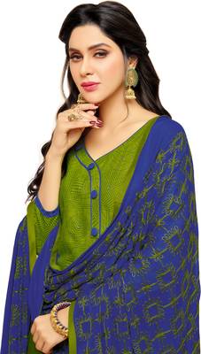 Parrot Green & Blue Cotton Embroidered & Mirror Work Salwar Suit For Women 3