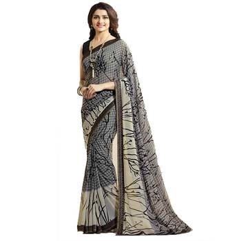 Grey printed georgette saree with blouse 1