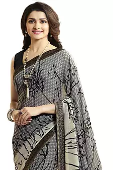 Grey printed georgette saree with blouse
