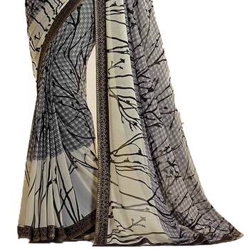 Grey printed georgette saree with blouse 3
