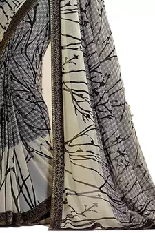 Grey printed georgette saree with blouse