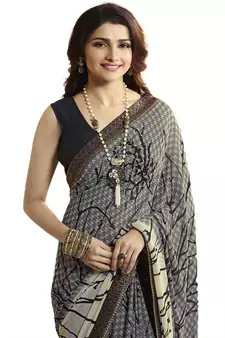 Grey printed georgette saree with blouse