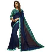Blue embroidered georgette saree with blouse