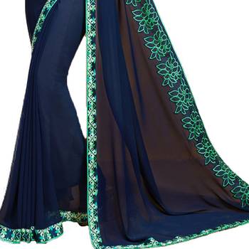 Blue embroidered georgette saree with blouse 3