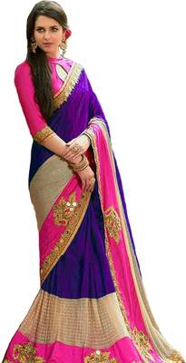 Purple embroidered lycra saree with blouse 1