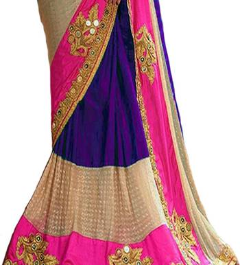 Purple embroidered lycra saree with blouse 3