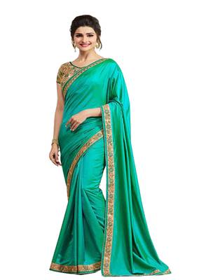 Aqua blue embroidered silk  saree with blouse 1