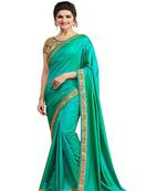 Aqua blue embroidered silk  saree with blouse