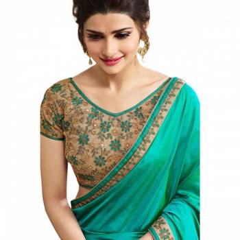 Aqua blue embroidered silk  saree with blouse 2
