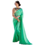 Green plain silk  saree with blouse