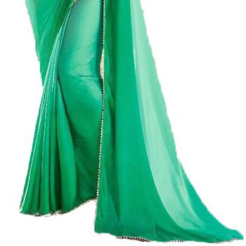 Green plain silk  saree with blouse 3