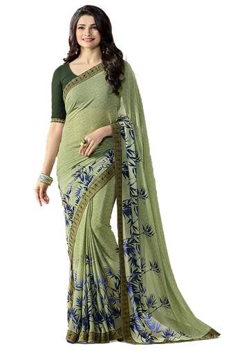 Green printed georgette saree with blouse