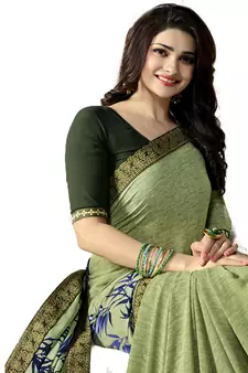 Green printed georgette saree with blouse