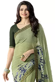 Green printed georgette saree with blouse
