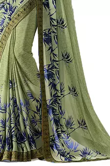 Green printed georgette saree with blouse