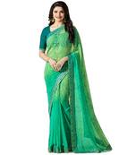 Green printed georgette saree with blouse