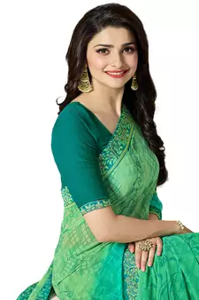 Green printed georgette saree with blouse