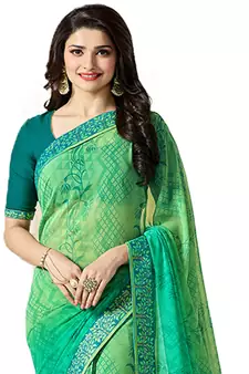 Green printed georgette saree with blouse