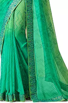 Green printed georgette saree with blouse