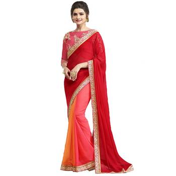 Orange embroidered georgette saree with blouse 1