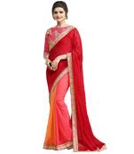 Orange embroidered georgette saree with blouse