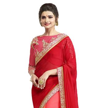 Orange embroidered georgette saree with blouse 2