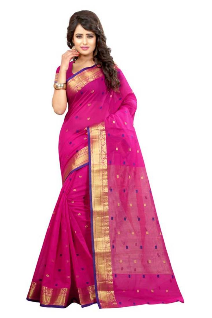 Pink printed banarasi silk saree with blouse