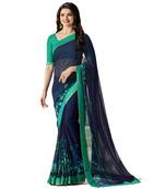 Blue printed georgette saree with blouse