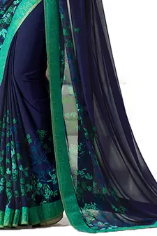 Blue printed georgette saree with blouse