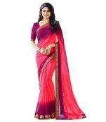 Pink printed georgette saree with blouse