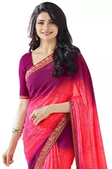 Pink printed georgette saree with blouse