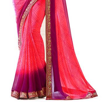 Pink printed georgette saree with blouse 4