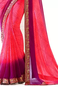 Pink printed georgette saree with blouse